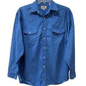 vintage Western patterned button down with pearlescent snap buttons, medium